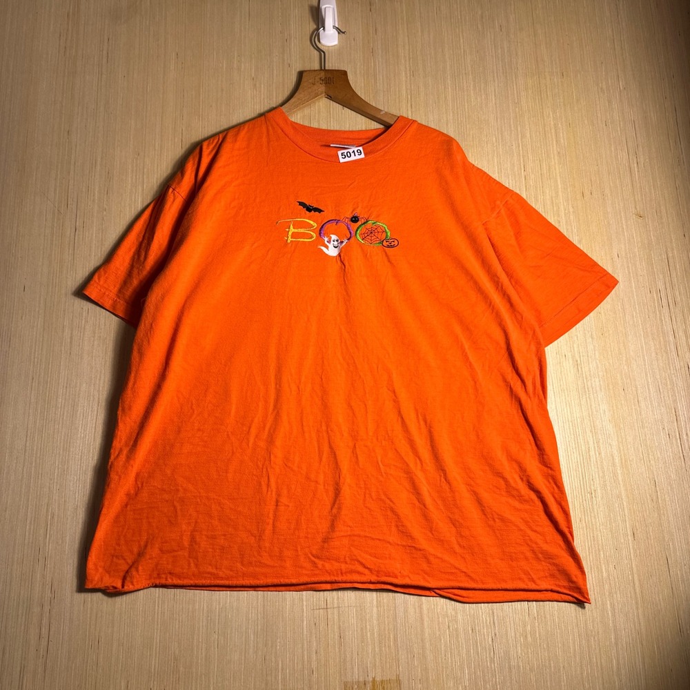 Vintage Halloween Ghost Shirt Mens XL Orange Short Sleeve Graphic 90s Boo